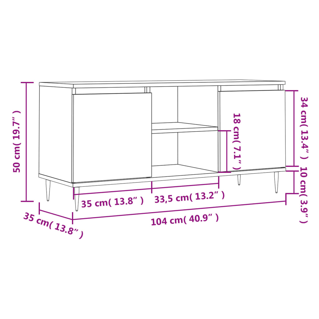 vidaXL TV Cabinet Brown Oak 104x35x50 cm Engineered Wood