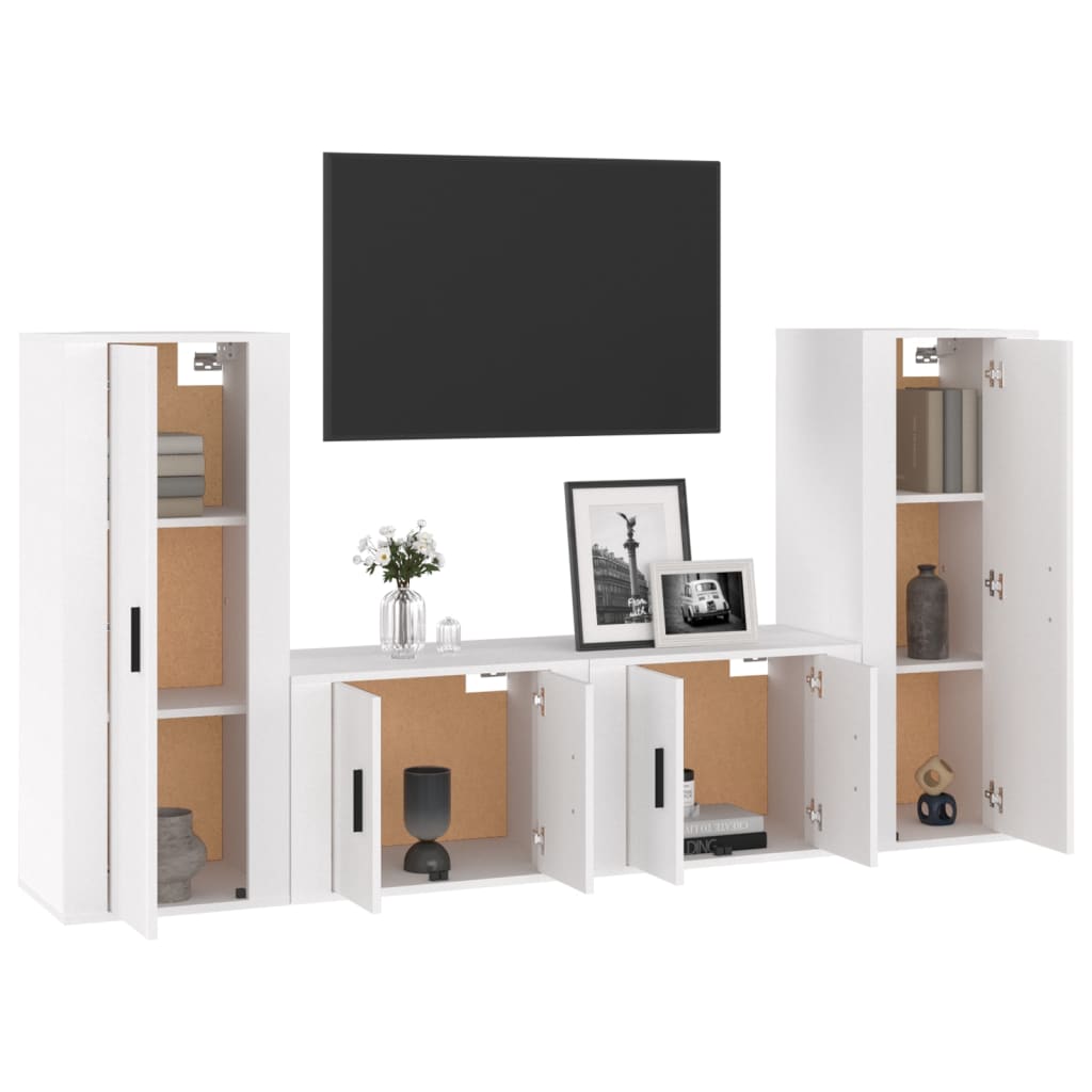 vidaXL 4 Piece TV Cabinet Set High Gloss White Engineered Wood