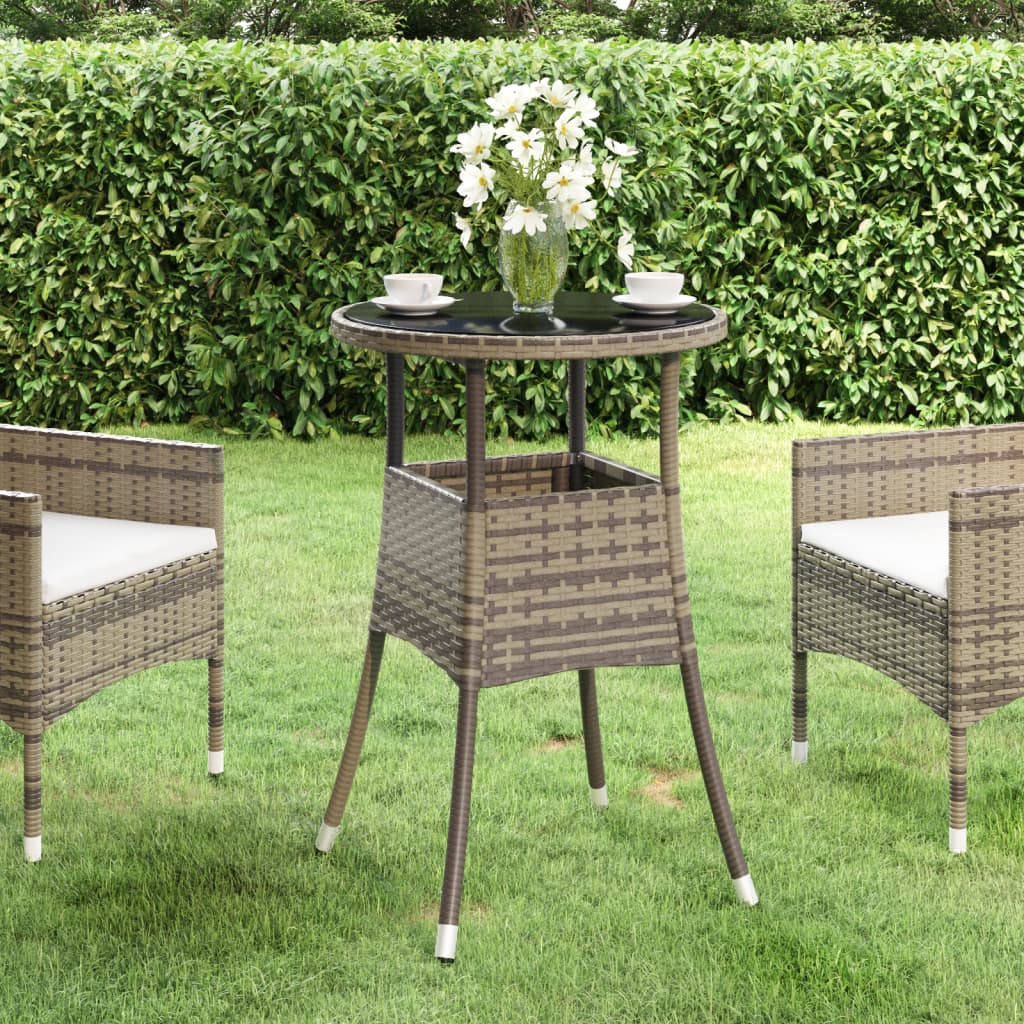 vidaXL Garden Table Ø60x75 cm Tempered Glass and Poly Rattan Grey