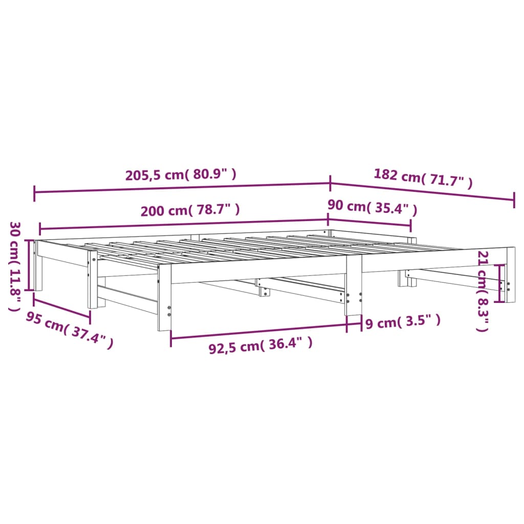 vidaXL Pull-out Day Bed without Mattress White 2x(90x200) cm