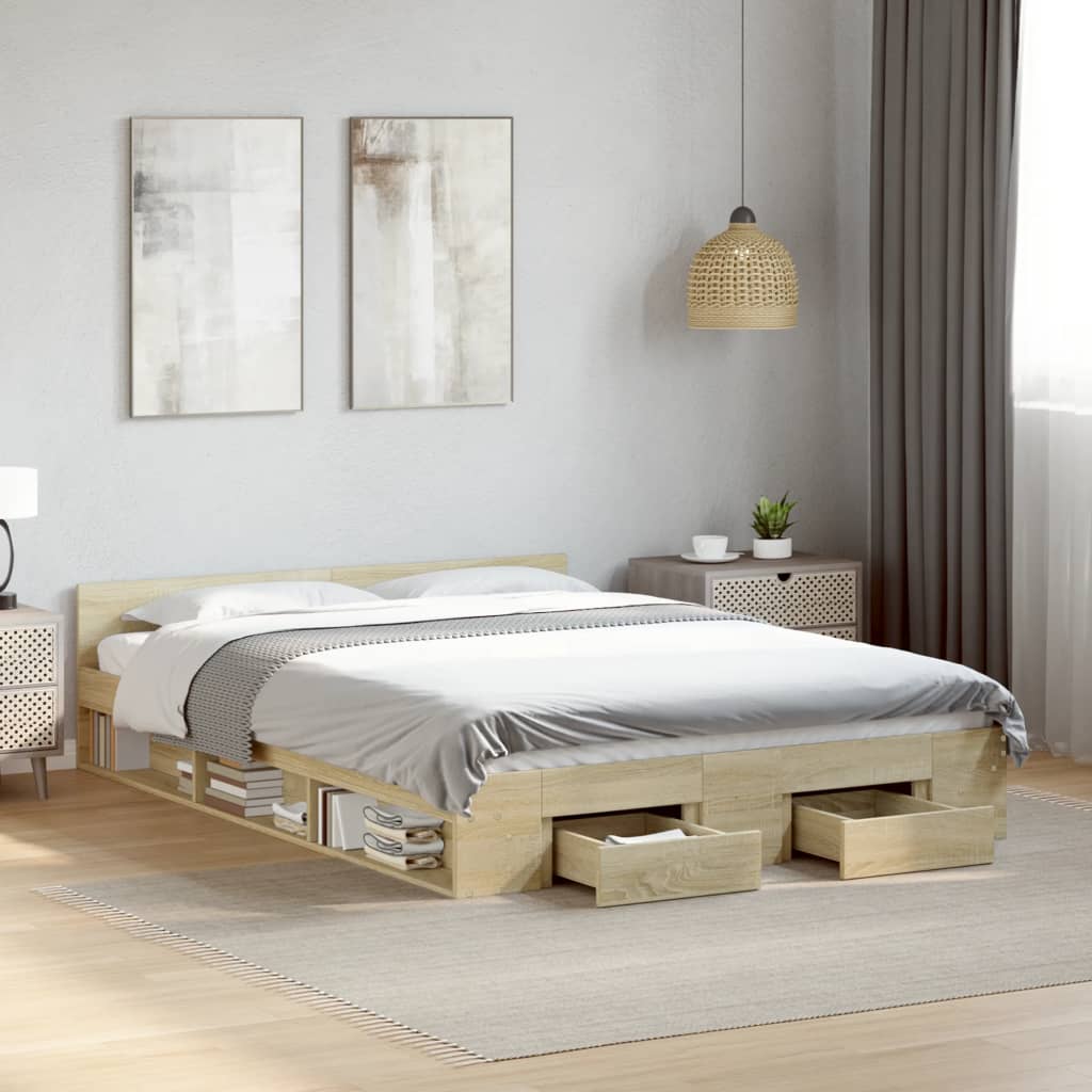 vidaXL Bed Frame with Drawers without Mattress Sonoma Oak 135x190 cm Double