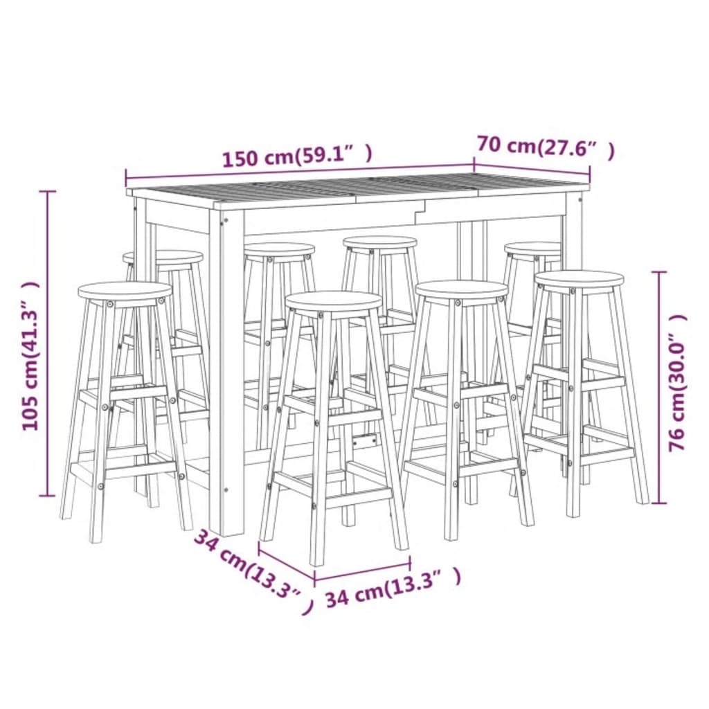 vidaXL 9 Piece Garden Bar Set Solid Wood Acacia