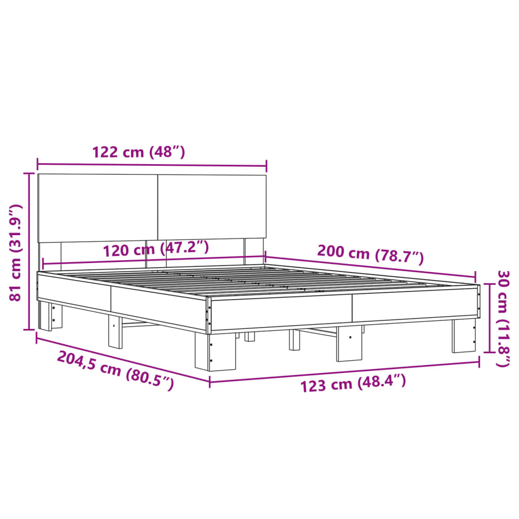 vidaXL Bed Frame without Mattress Sonoma Oak 120x200 cm