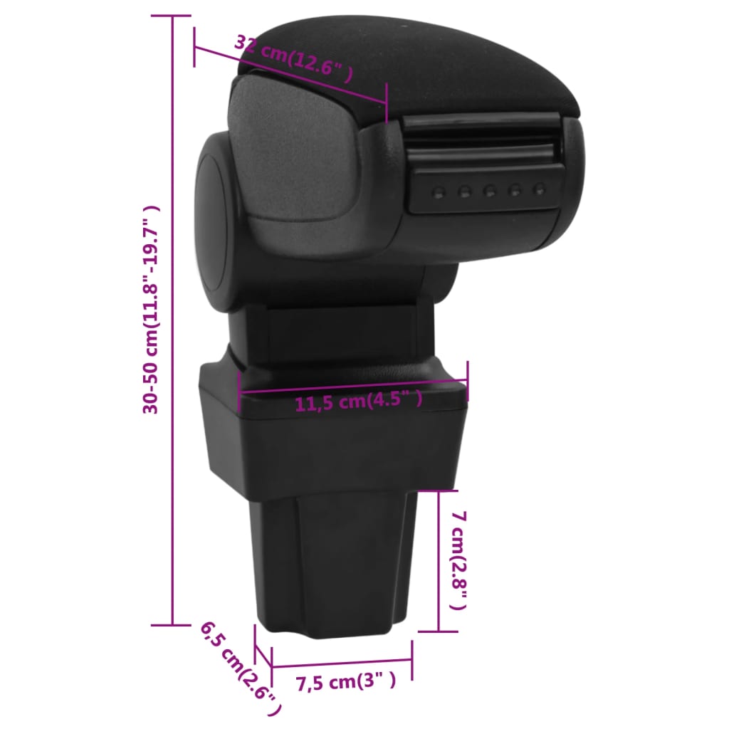 vidaXL Car Armrest Black 11.5x32x(30-50) cm ABS