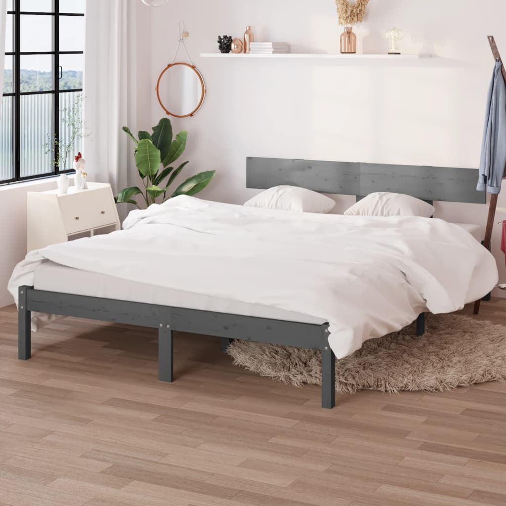 vidaXL Bed Frame without Mattress Grey Solid Wood 200x200 cm