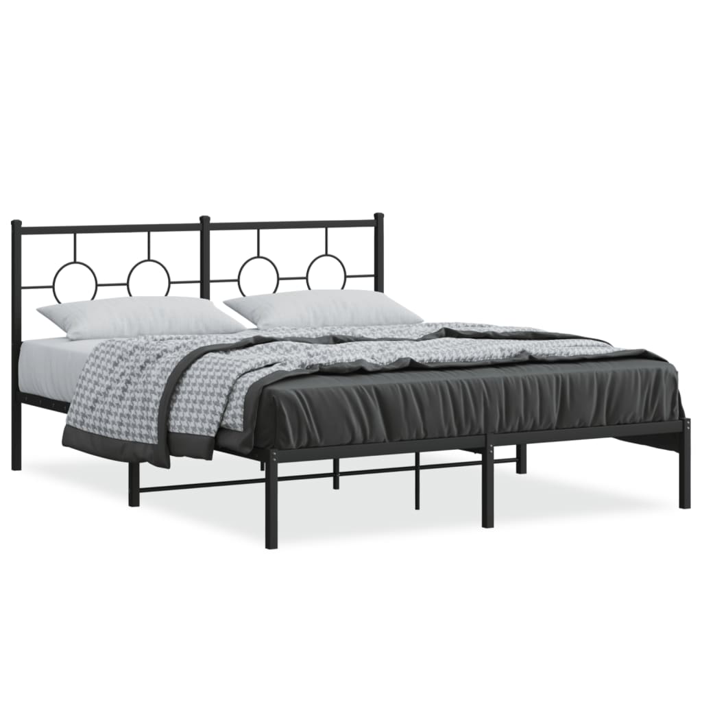 vidaXL Metal Bed Frame without Mattress with Headboard Black 160x200 cm