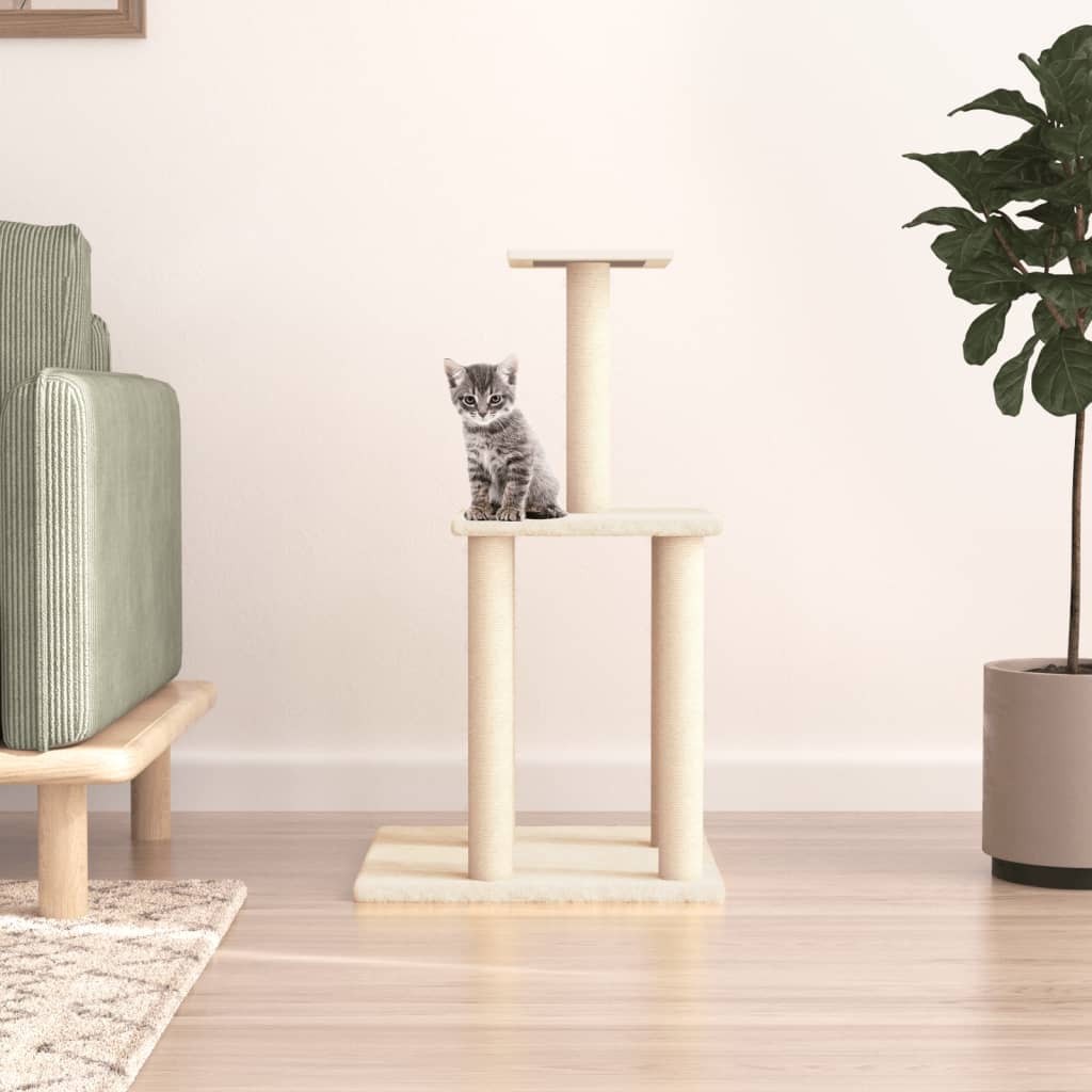 vidaXL Cat Tree with Sisal Scratching Posts Cream 85.5 cm