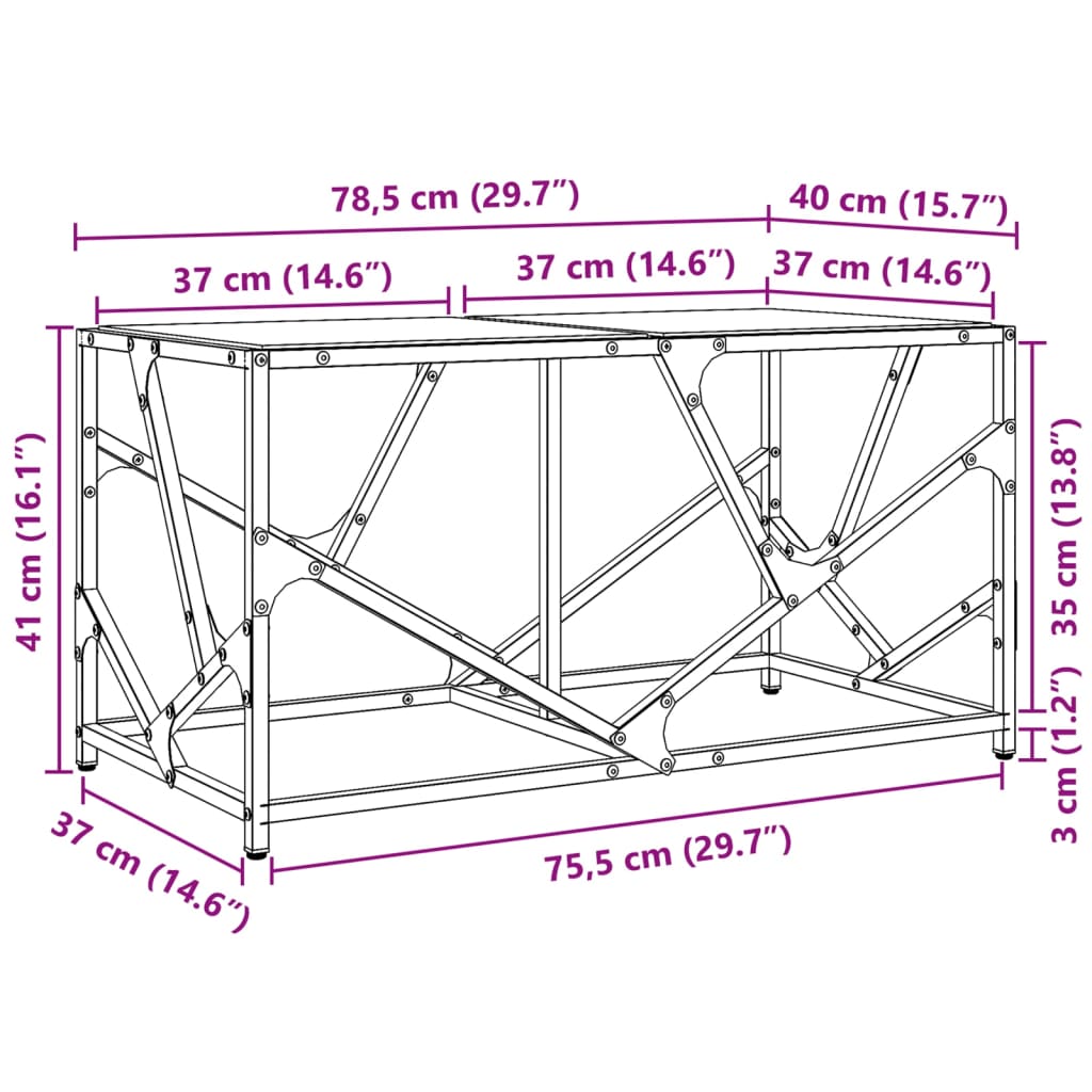 vidaXL Coffee Table with Transparent Glass Top 78.5x40x41 cm Steel