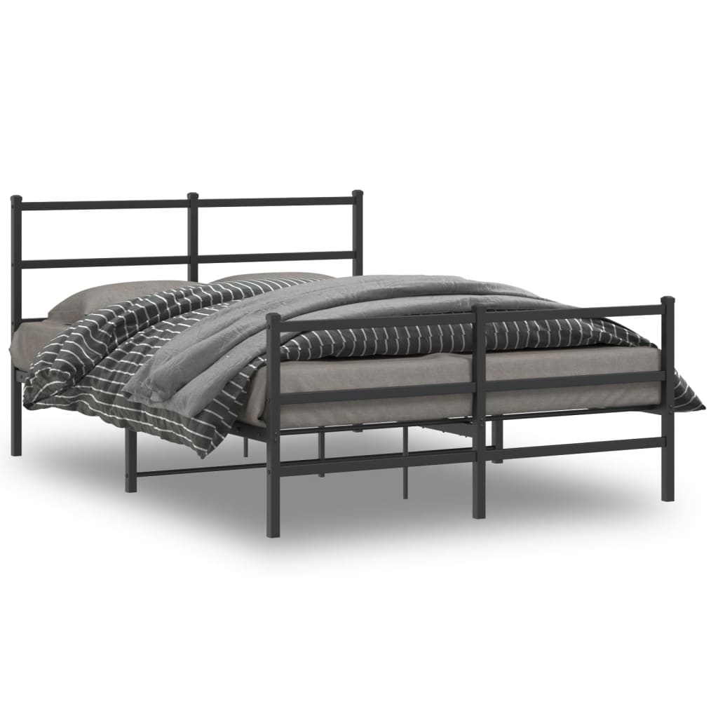 vidaXL Metal Bed Frame with Headboard and Footboard Black 140x190 cm