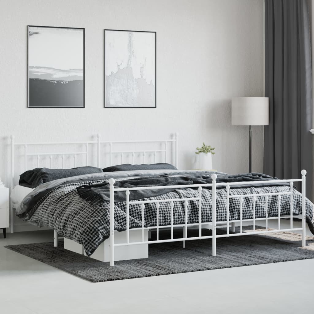 vidaXL Metal Bed Frame without Mattress with Footboard White 193x203 cm