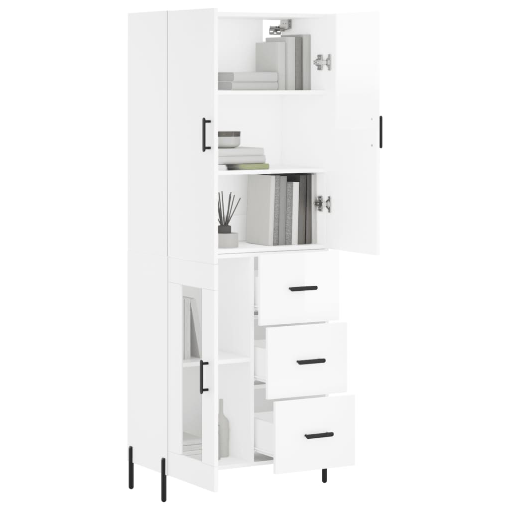 vidaXL Highboard High Gloss White 69.5x34x180 cm Engineered Wood