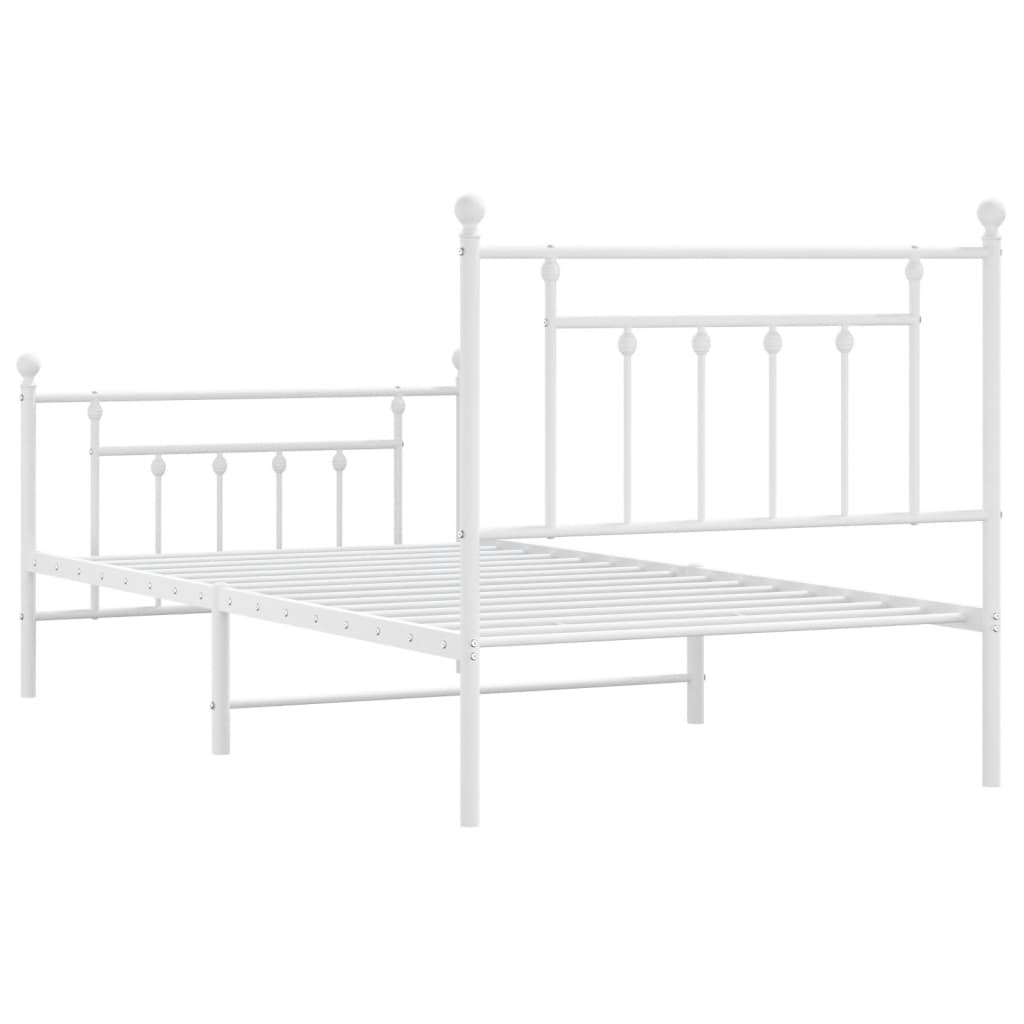 vidaXL Metal Bed Frame without Mattress with Footboard White 100x190 cm