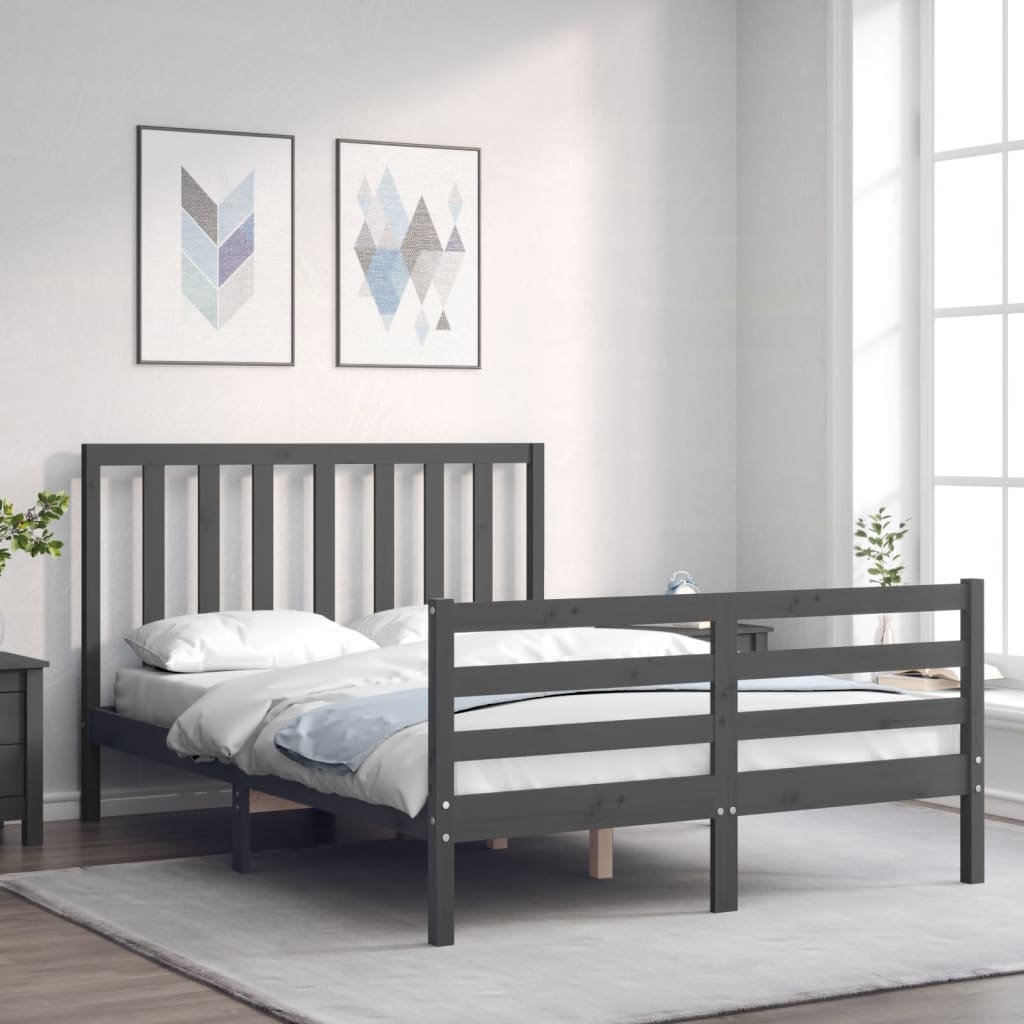 vidaXL Bed Frame without Mattress Grey Double Solid Wood Pine