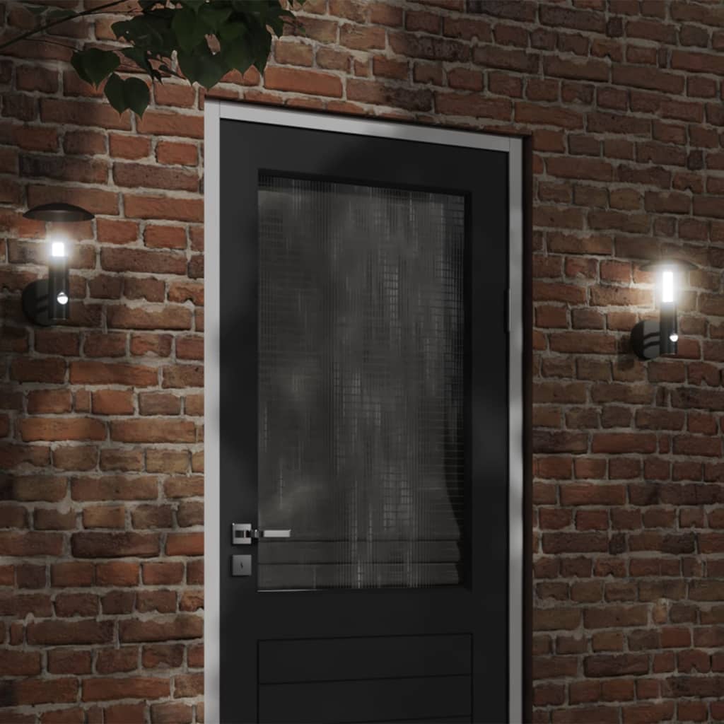 vidaXL Outdoor Wall Light with Sensor Black Stainless Steel