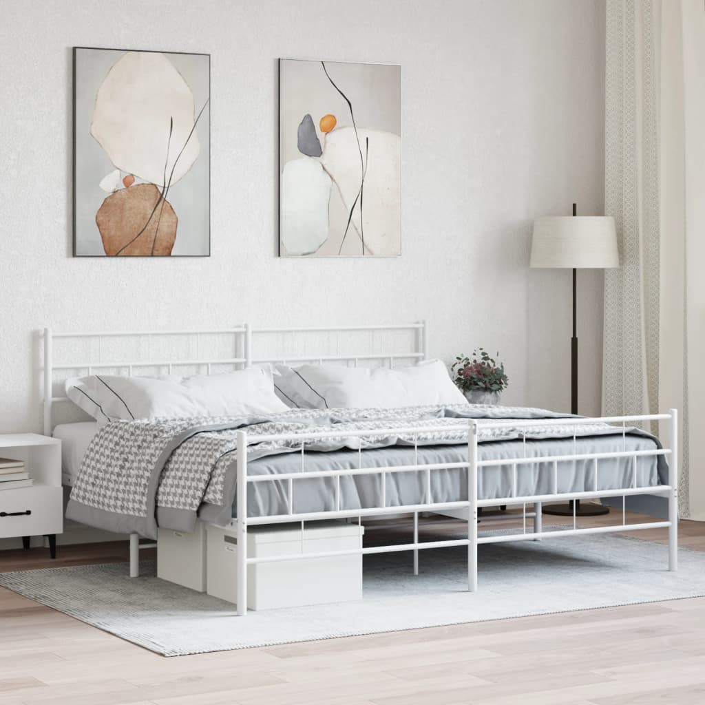 vidaXL Metal Bed Frame without Mattress with Footboard White 180x200 cm Super King