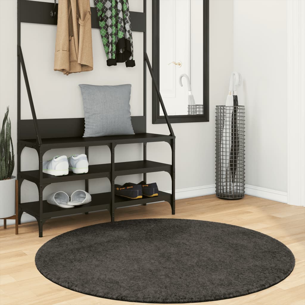 vidaXL Rug ISTAN High Pile Shiny Look Anthracite Ø 120 cm