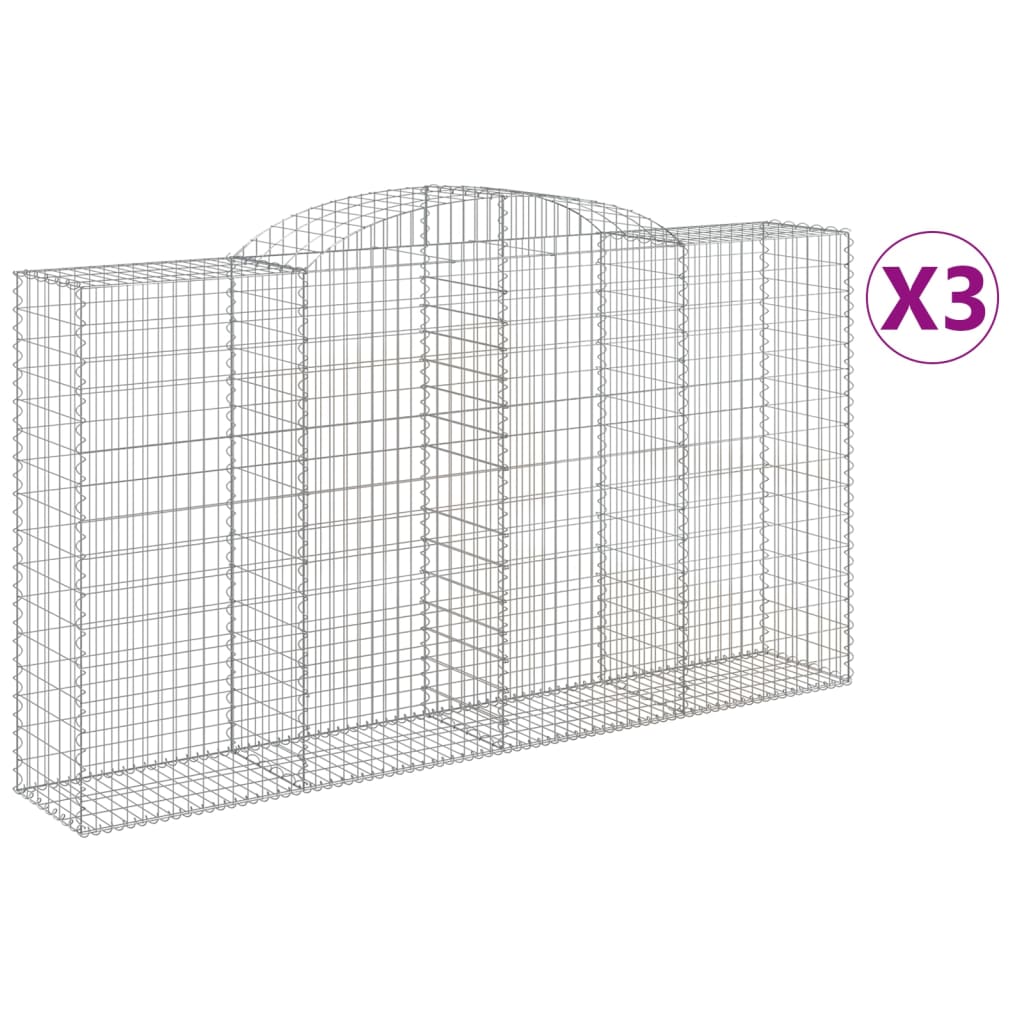 vidaXL Arched Gabion Baskets 3 pcs 300x50x160/180 cm Galvanised Iron