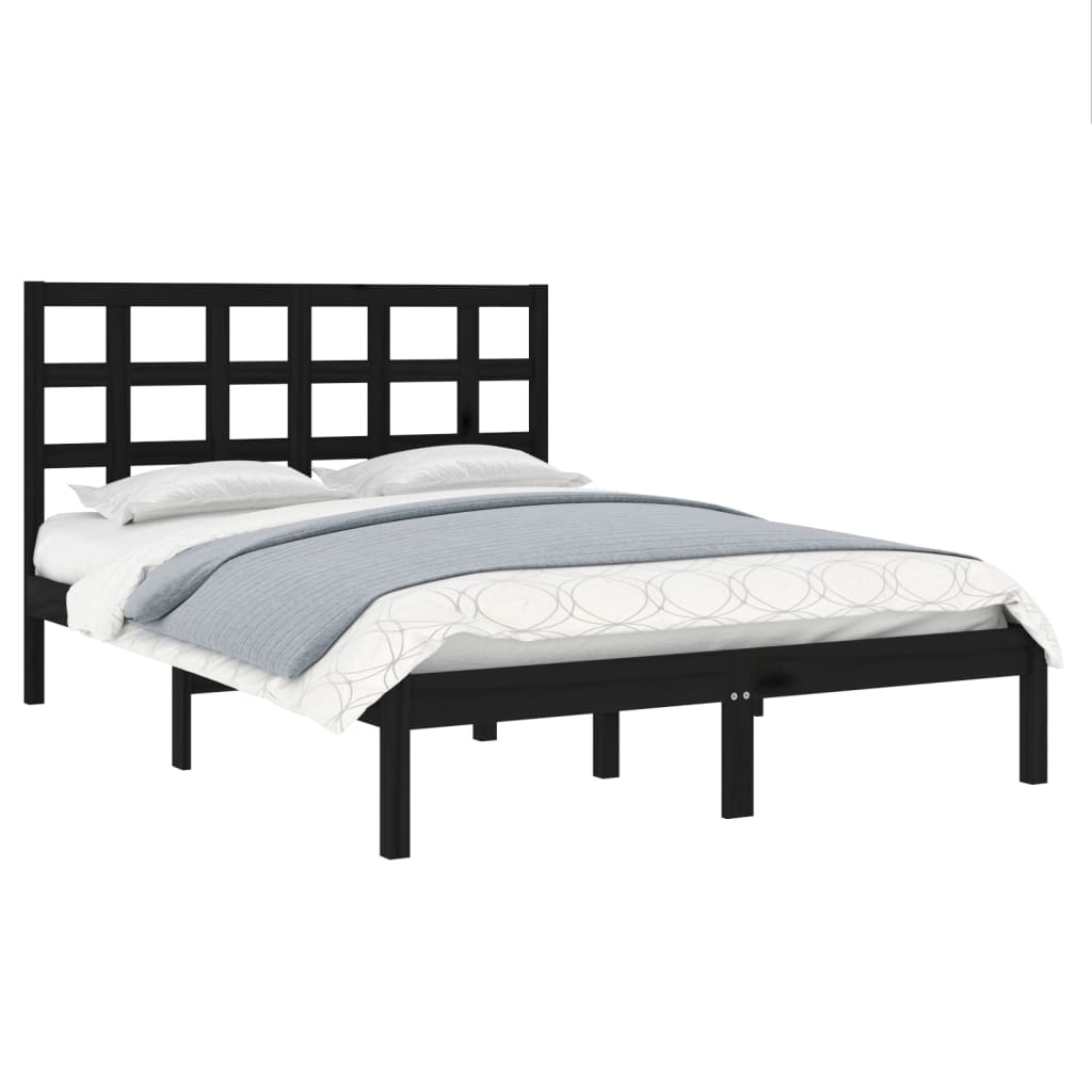 vidaXL Bed Frame without Mattress Black 135x190 cm Double Solid Wood