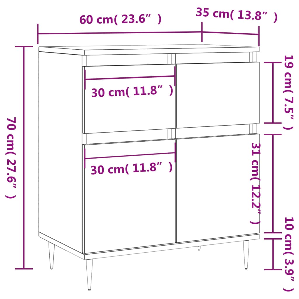 vidaXL Sideboard Grey Sonoma 60x35x70 cm Engineered Wood