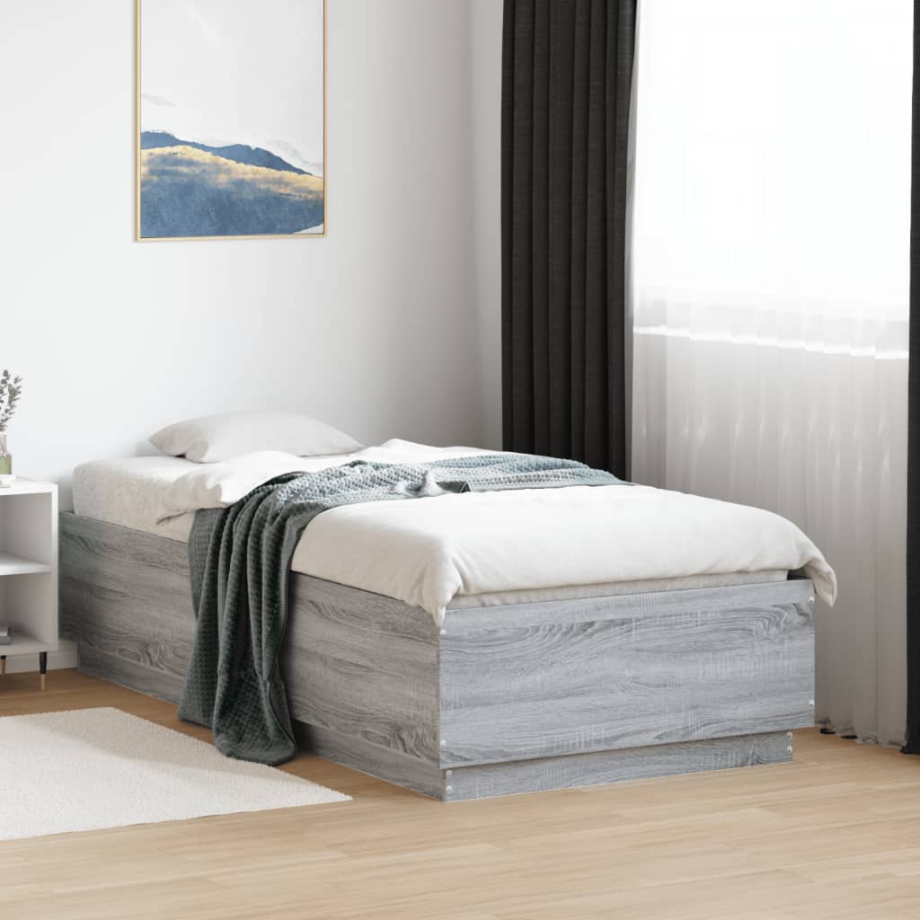 vidaXL Bed Frame without Mattress Grey Sonoma 90x190 cm Single