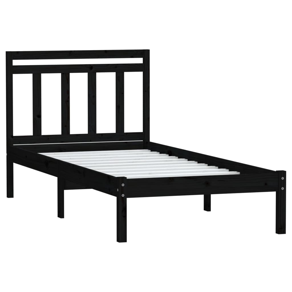 vidaXL Bed Frame without Mattress Black Solid Wood 100x200 cm (810011+814083)