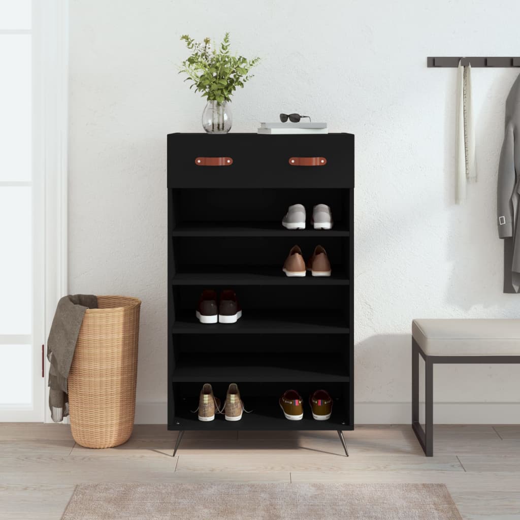 vidaXL Shoe Cabinet Black 60x35x105 cm Engineered Wood