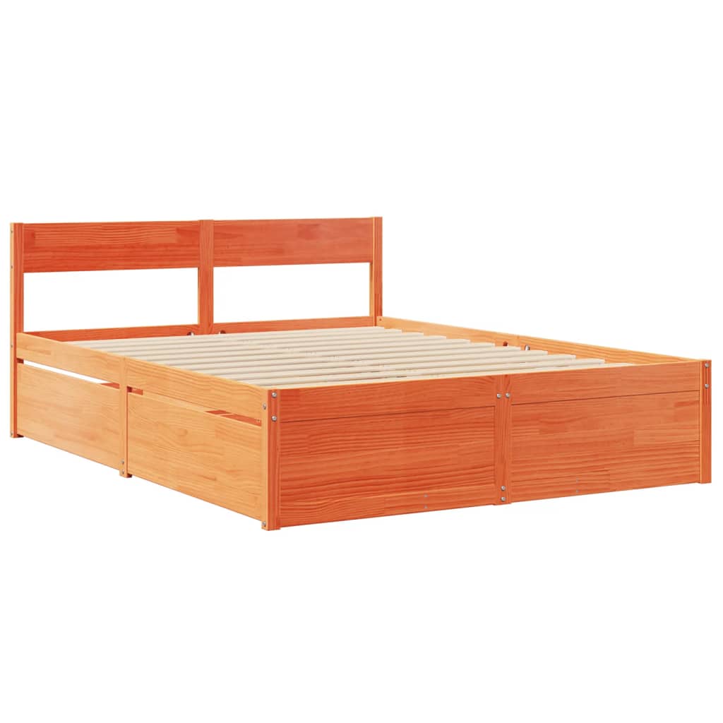 vidaXL Bed Frame without Mattress Wax Brown 150x200 cm King Size Solid Wood Pine