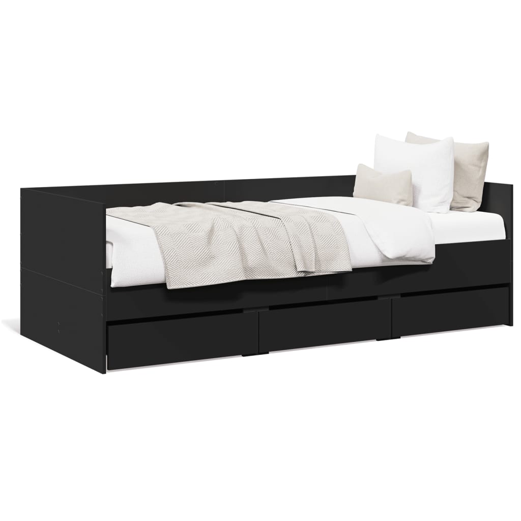 vidaXL Daybed with Drawers without Mattress Black 75x190 cm Small Single