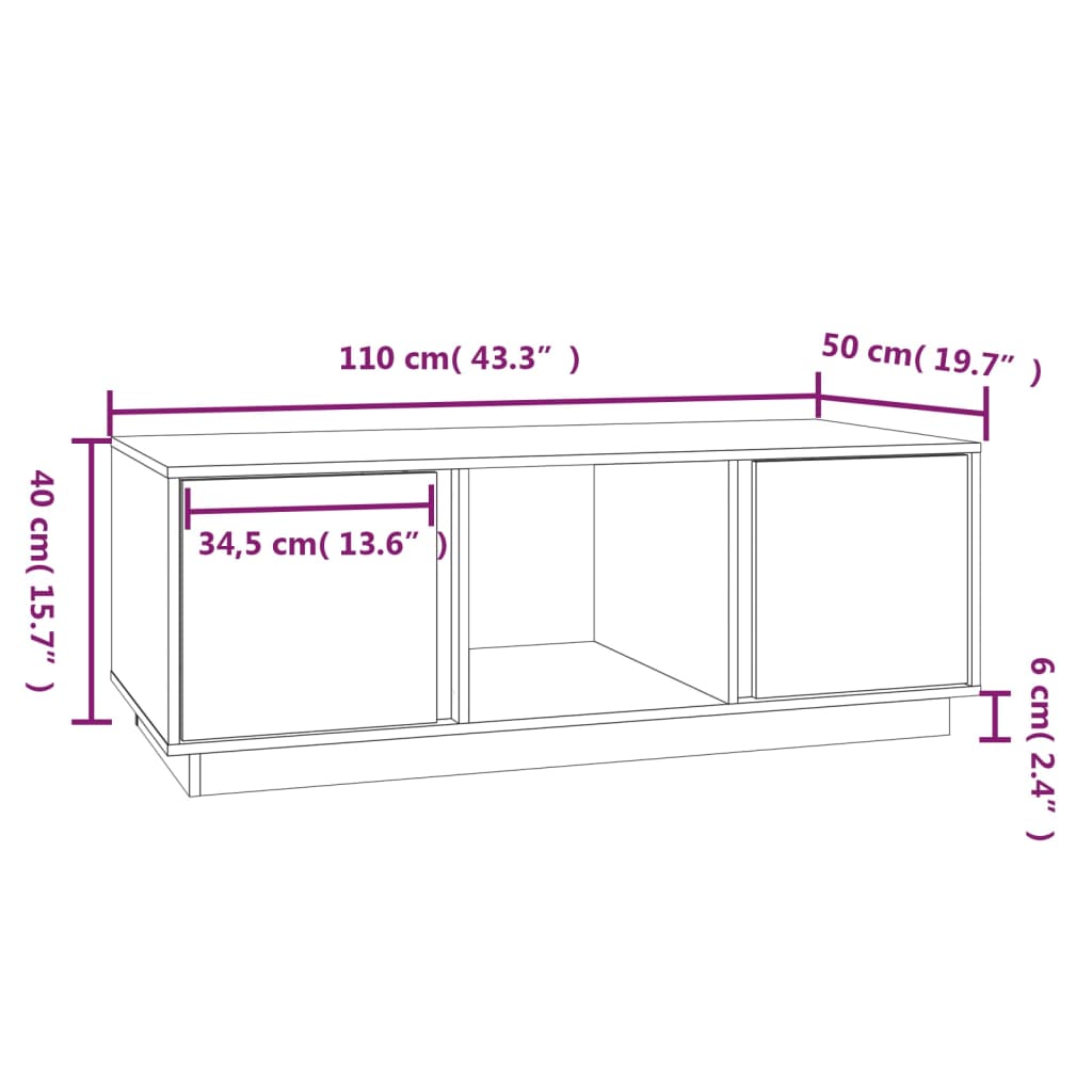 vidaXL Coffee Table Black 110x50x40 cm Solid Wood Pine