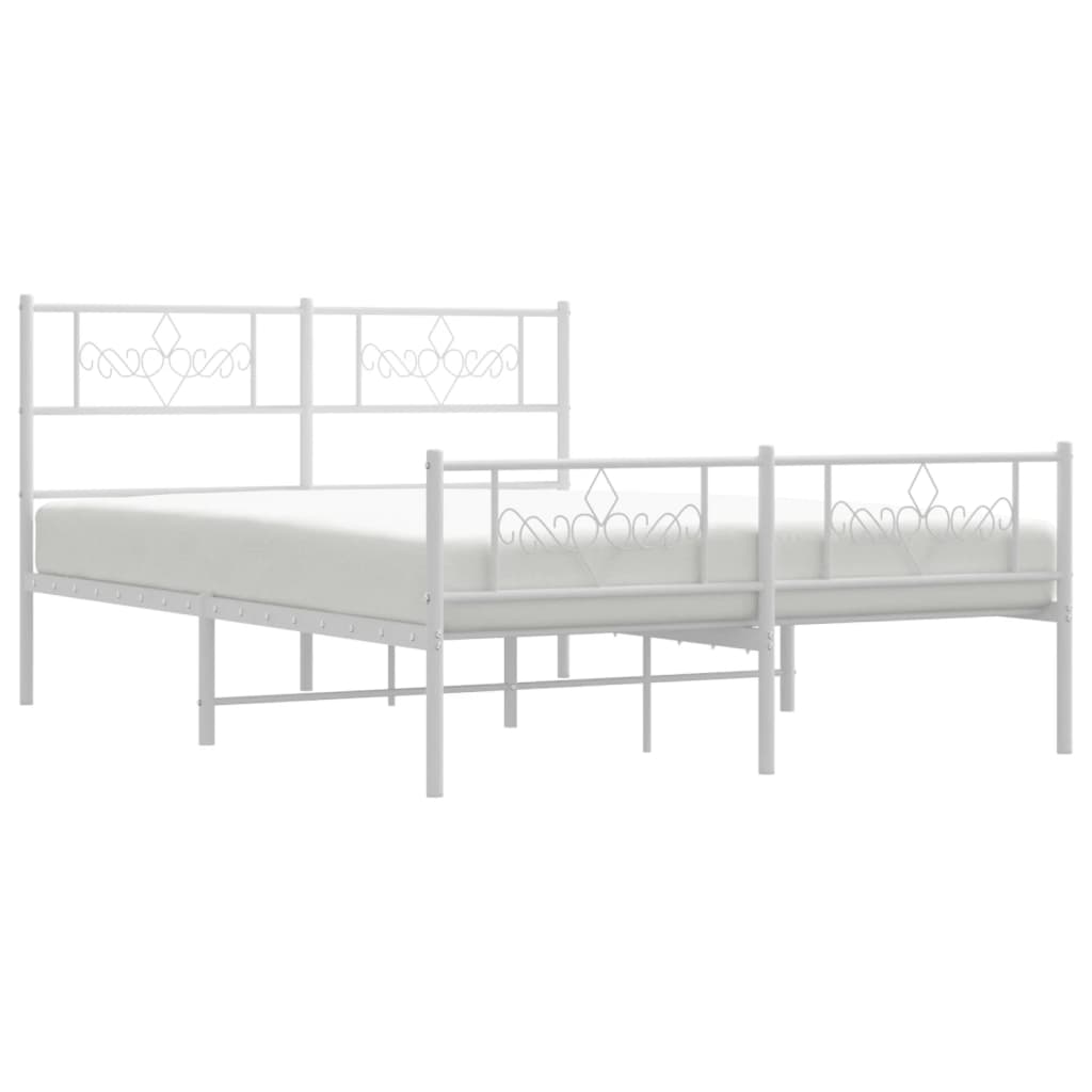 vidaXL Metal Bed Frame without Mattress with Footboard White 140x190 cm