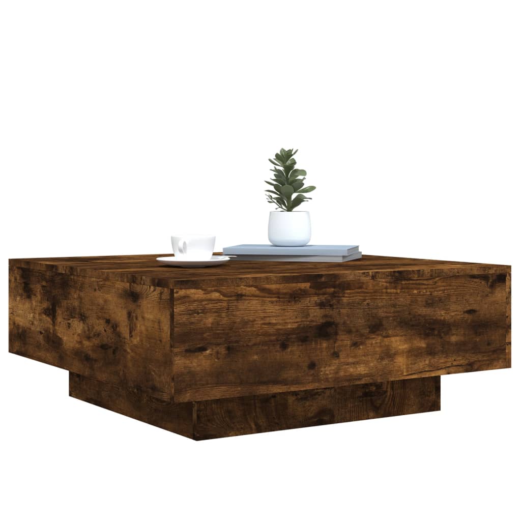 vidaXL Coffee Table with LED Lights Smoked Oak 80x80x31 cm