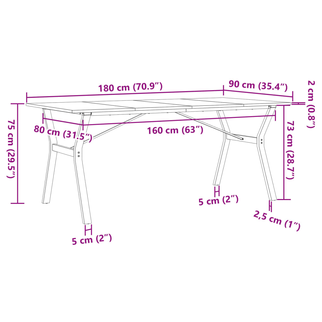 vidaXL Dining Table Y-Frame 180x90x75 cm Solid Wood Pine and Cast Iron