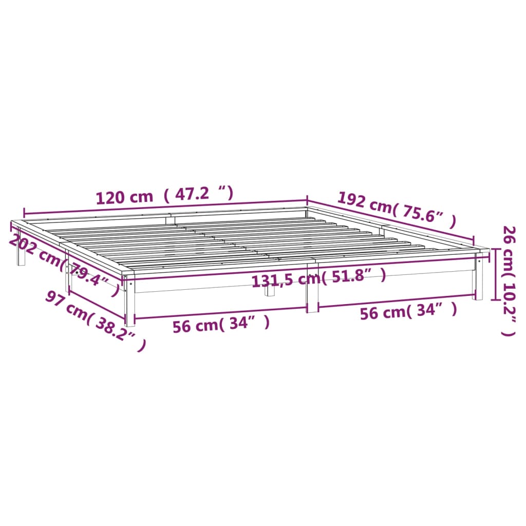 vidaXL LED Bed Frame without Mattress Black 120x190 cm Small Double Solid Wood