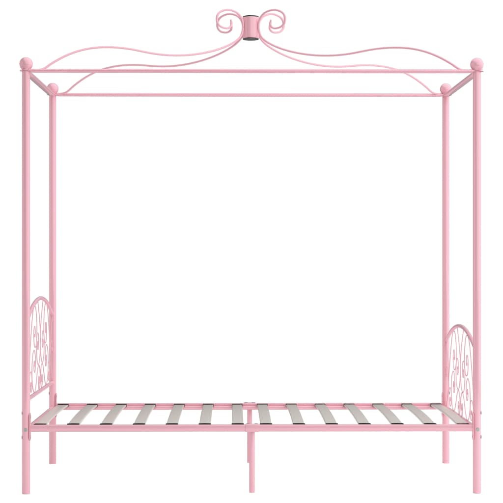 vidaXL Canopy Bed Frame without Mattress Pink Metal 100x200 cm