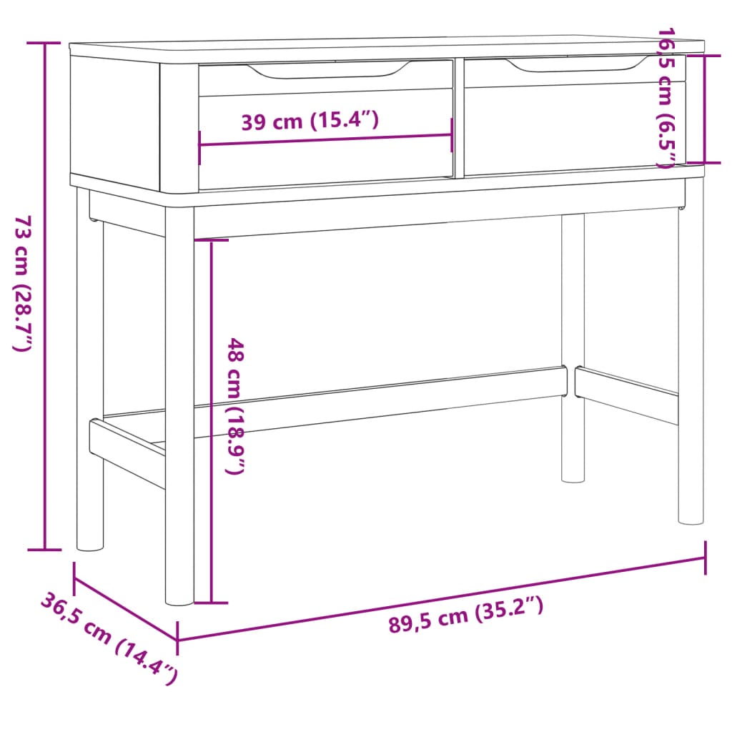 vidaXL Console Table FLORO Grey 89.5x36.5x73 cm Solid Wood Pine