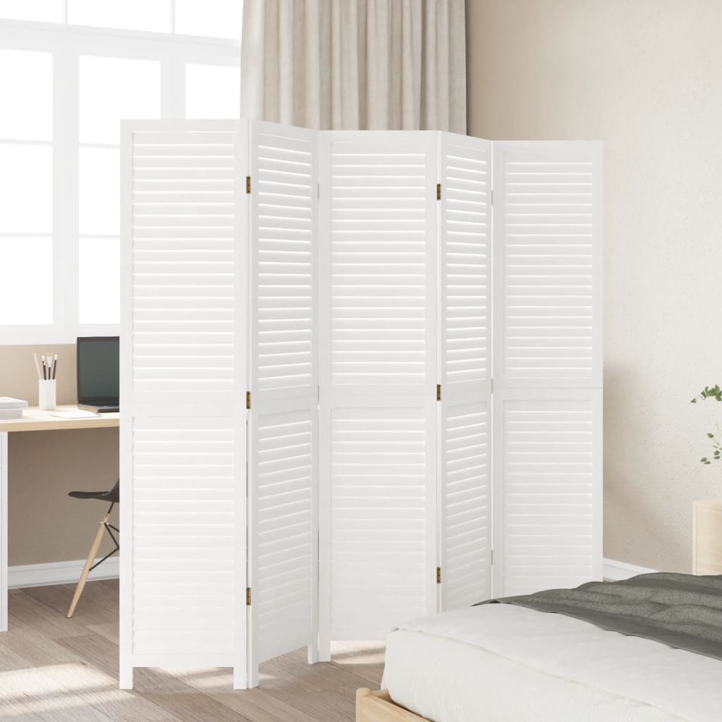 vidaXL Room Divider 5 Panels White Solid Wood Paulownia