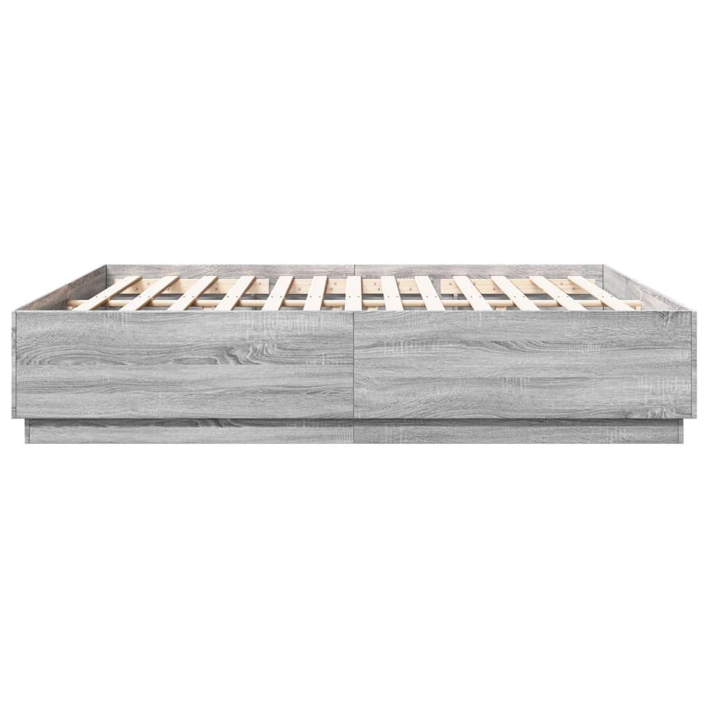 vidaXL Bed Frame with LED Lights Grey Sonoma 180x200 cm Super King Engineered Wood