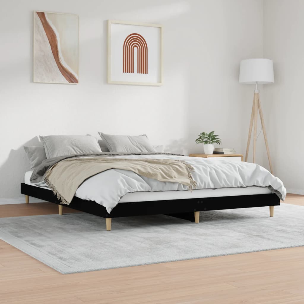 vidaXL Bed Frame without Mattress Black 160x200 cm Engineered Wood