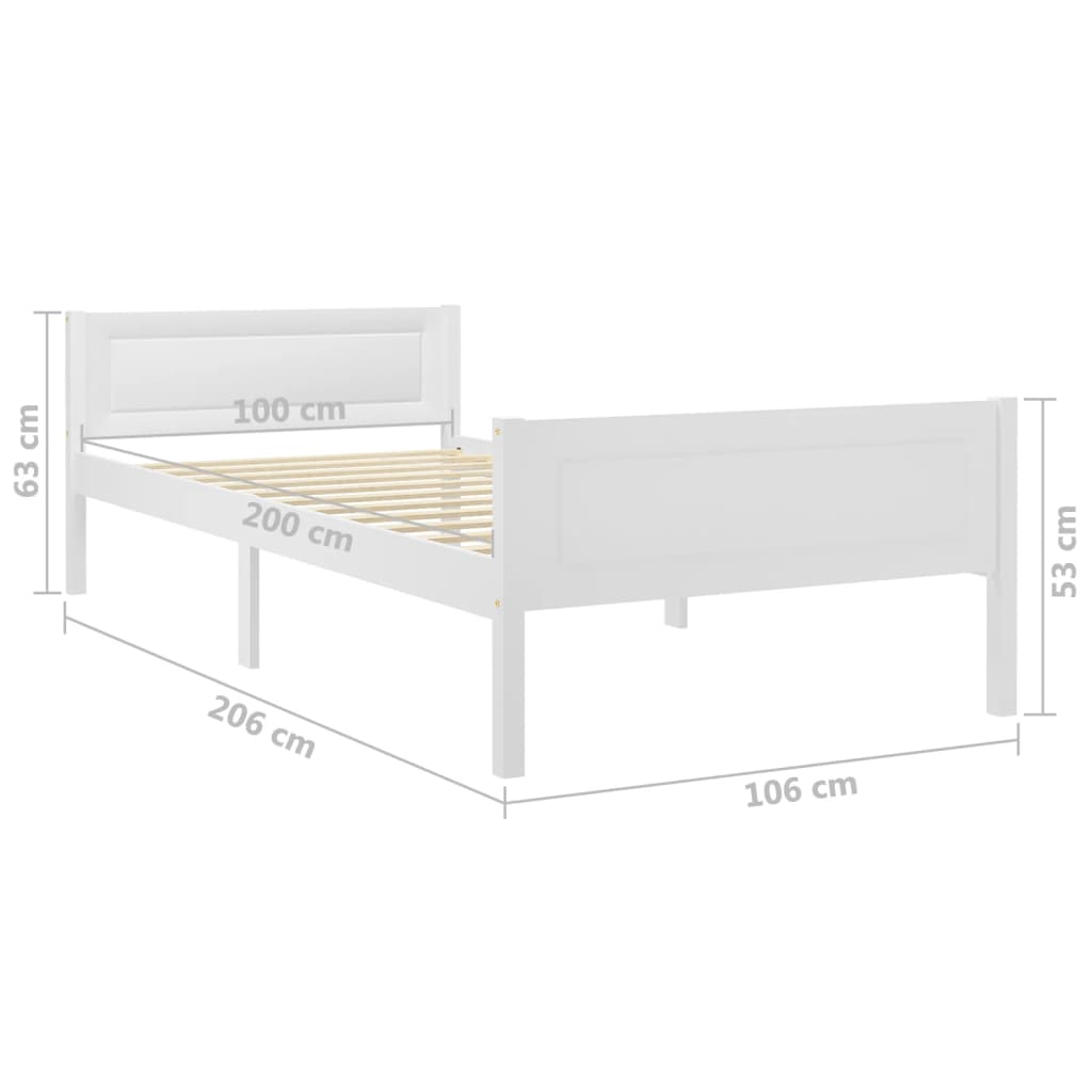 vidaXL Bed Frame without Mattress Solid Pinewood White 100x200 cm