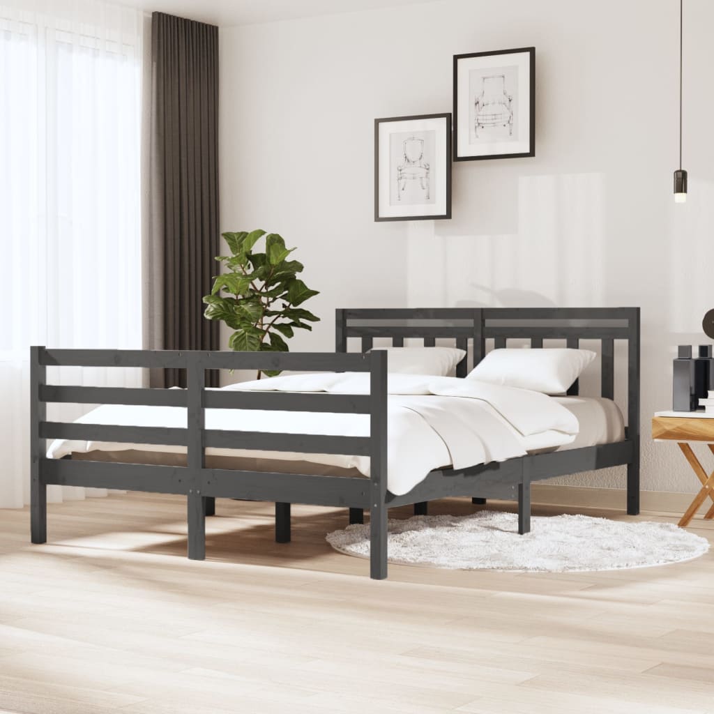 vidaXL Bed Frame without Mattress Grey Solid Wood 140x190 cm (810412+814096)