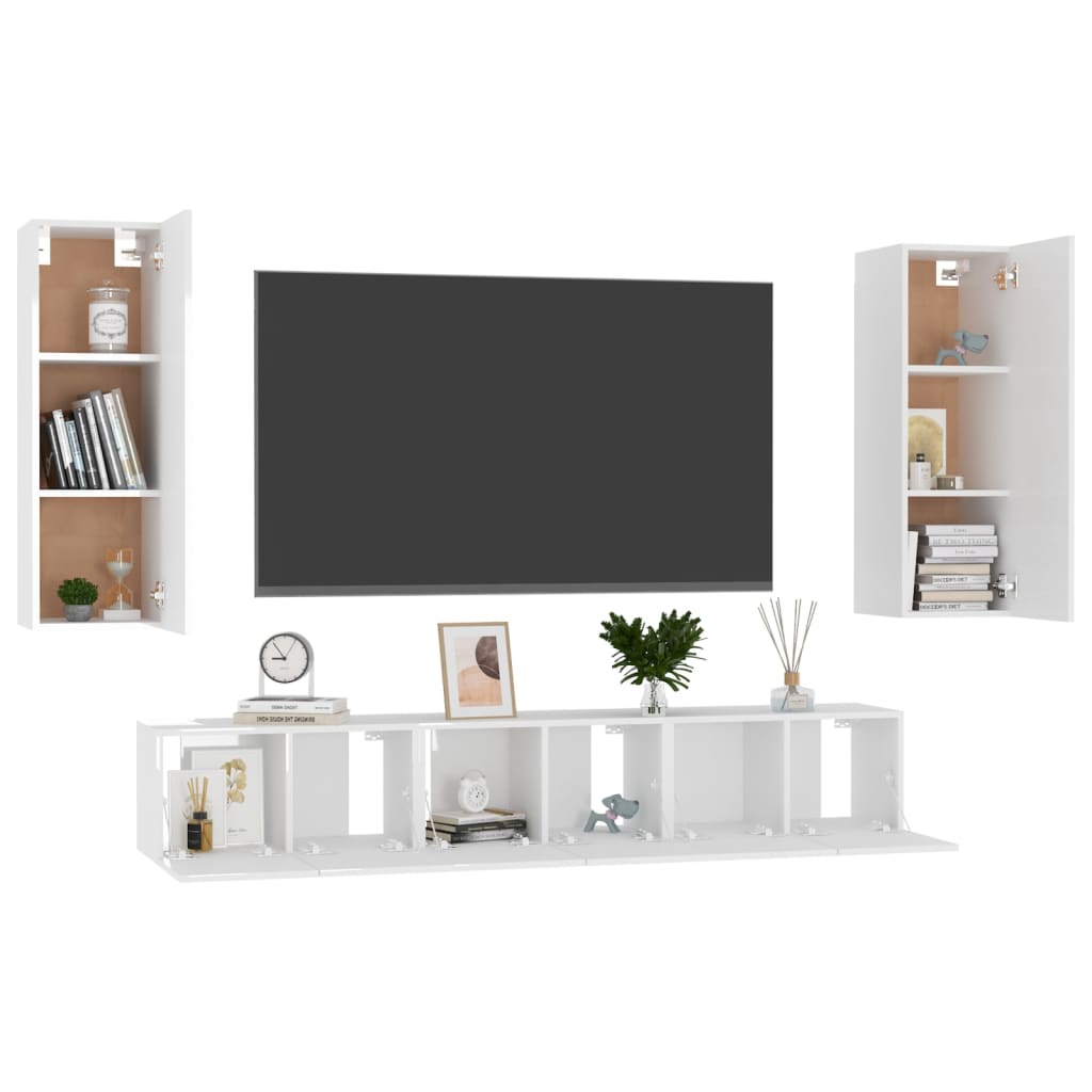 vidaXL 5 Piece TV Cabinet Set High Gloss White Engineered Wood