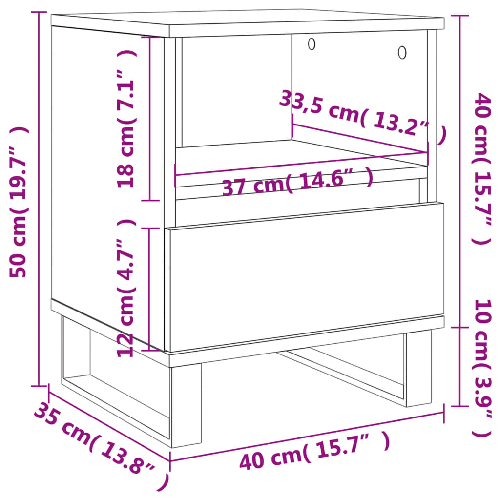 vidaXL Bedside Cabinet Smoked Oak 40x35x50 cm Engineered Wood