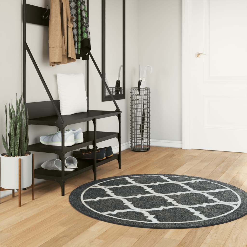 vidaXL Rug Washable Black and White Ø 120 cm Anti Slip