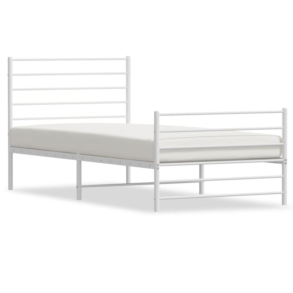 vidaXL Metal Bed Frame without Mattress with Footboard White 90x190 cm Single