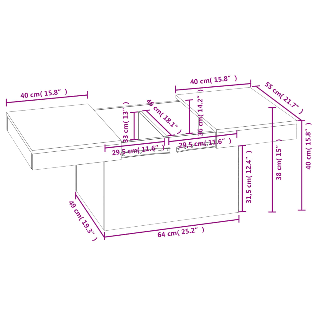 vidaXL Coffee Table Concrete Grey 80x55x40 cm Engineered Wood