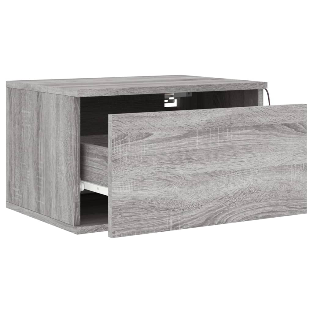 vidaXL Wall-mounted Bedside Cabinet with LED Lights Grey Sonoma