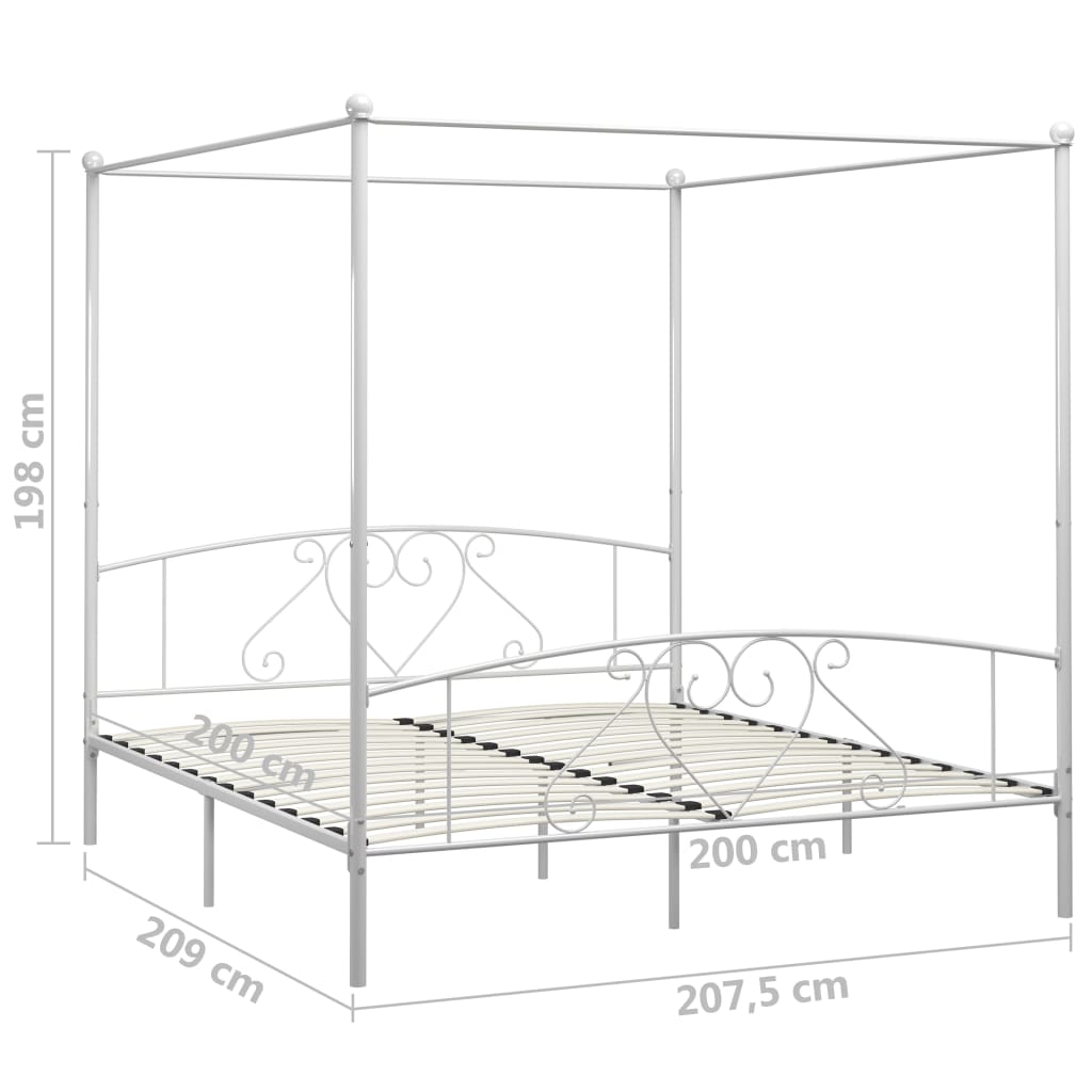 vidaXL Canopy Bed Frame without Mattress White Metal 200x200 cm