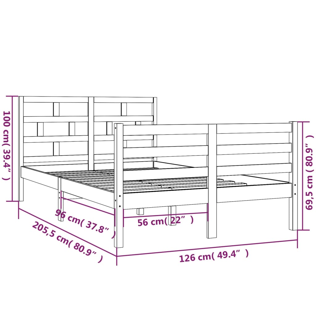 vidaXL Bed Frame without Mattress Black Solid Wood 120x200 cm (810429+814188)