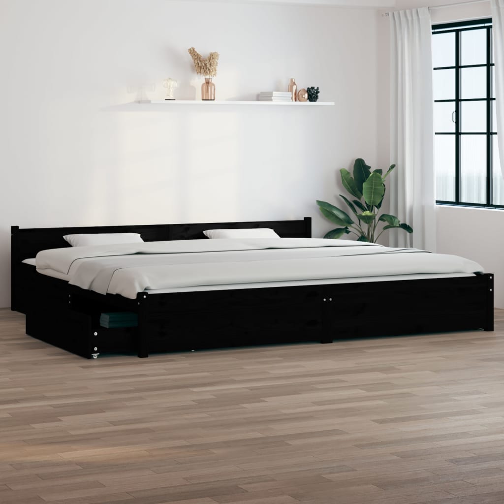 vidaXL Bed Frame without Mattress with Drawers Black Super King