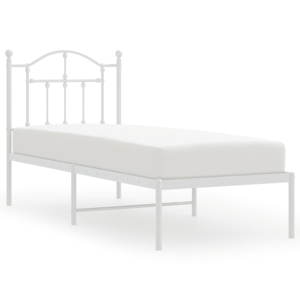 vidaXL Metal Bed Frame without Mattress with Headboard White 75x190 cm Small Single